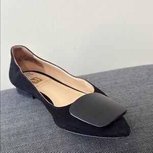 Bruno Magli Black Flats with Square Overlay
